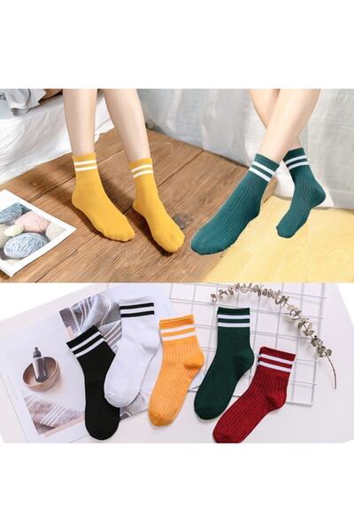 çorapmanya Erkek 6' Lı Karışık Renkli Çizgili Tenis Çorabı