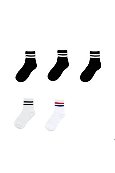 çorapmanya Erkek 5 Çift Karışık Renkli Çizgili Kolej Tenis Çorabı-8