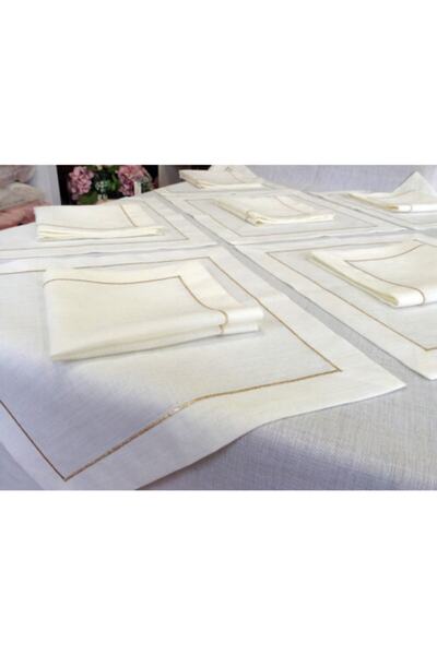 OYA home Gold Simli Sarmali Masa Örtüsü (1) & Peçete (8) Set - Toplam 9 Parça