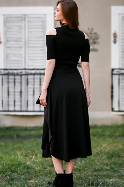 Chiccy Women's Black Asymmetrical Casual Skirt C10110000ET99536