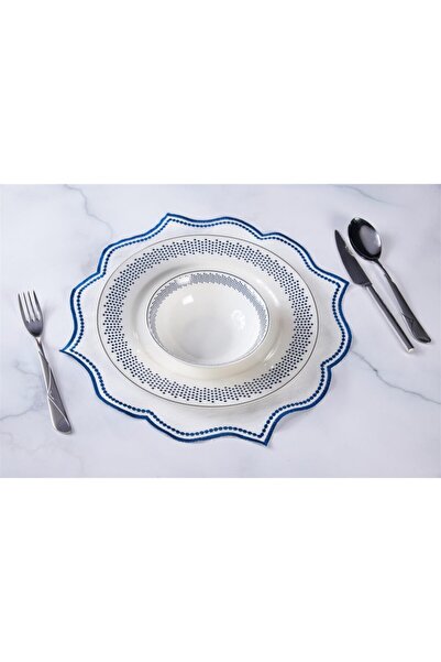 Caka home عبوة من قطعتين مطرزة بتأثير كتان ليزا (أزرق داكن)