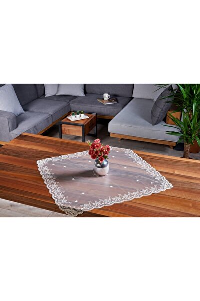 caka home design Masa Örtüsü Gipürlü Tül ( Ekru )