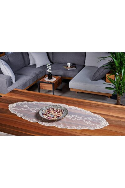 caka home design Masa Örtüsü Gipürlü Tül ( Toprak )