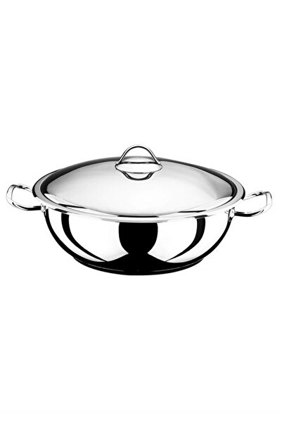 Akdeniz Helvane Metal Kulplu Metal Kapaklı Basık Çelik Tencere 41 Cm Basık