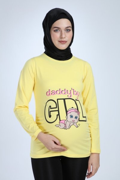 Generic Brand Women's Yellow Printed Maternity T-Shirt