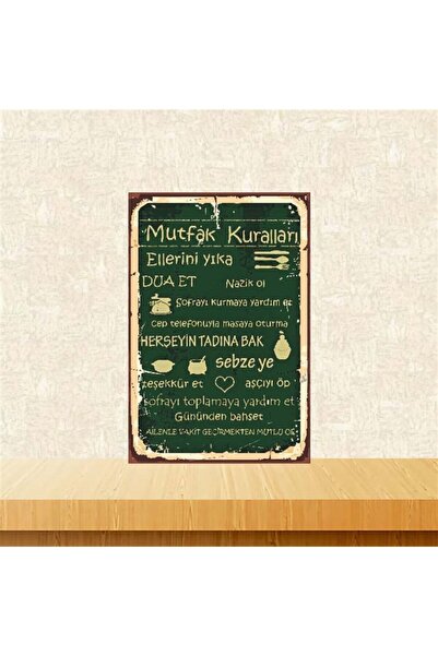 TAKIFİX Mutfak Kuralları Retro Ahşap Poster 20x30 cm