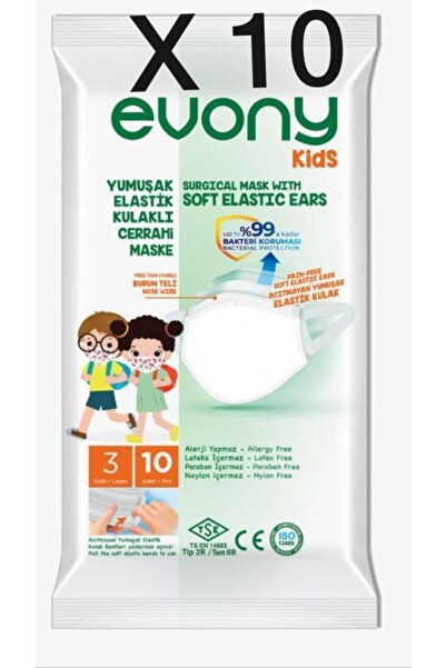 Evony Kids 3 Katlı Yumuşak Kulaklı Maske 10 X 10 (100 Adet)