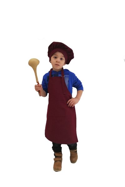 Mezuniyetshop Children's Kitchen Apron with Hat Claret Red