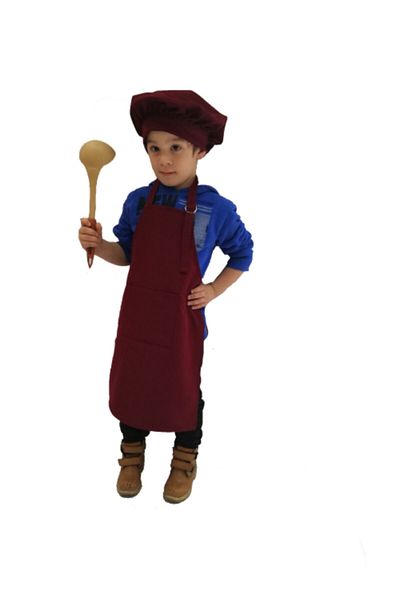 Mezuniyetshop Children's Kitchen Apron with Hat Claret Red