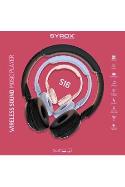 Syrox S16 Kablosuz Hafıza Kartlı Bluetooth Kulaküstü Kulaklık Mavi Renk