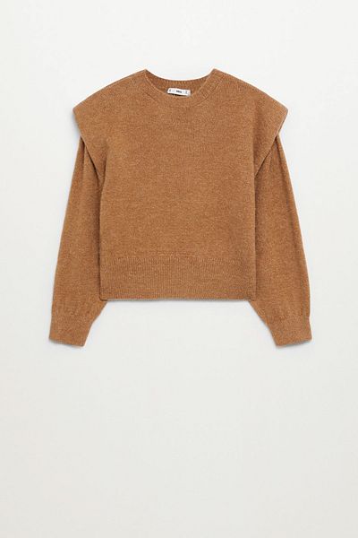 MANGO Woman Dámský středně hnědý vycpaný pletený svetr77077879