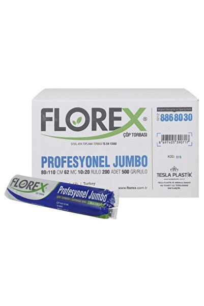 Florex Profesyonel Jumbo Çöp Torbası 1 Koli 200 Adet 80 x 110 cm / 62 Mc