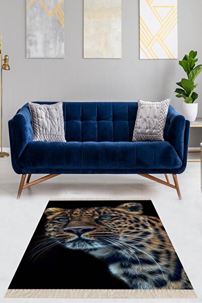 on the clouds Leopar Desenli Dijital Baskı Yıkanabilir Kaymaz Taban Halı