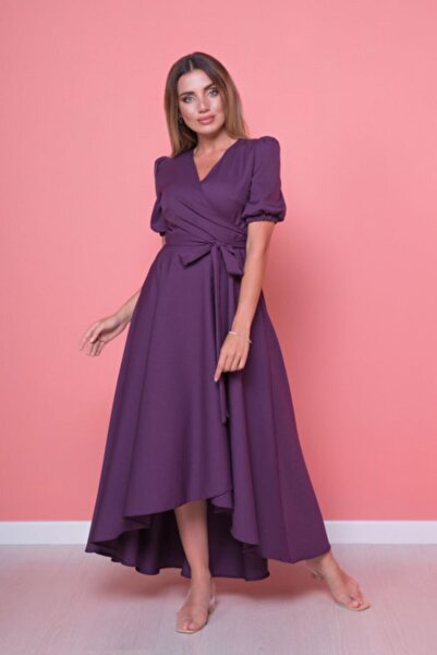 Bidoluelbise Γυναικείο φόρεμα ασύμμετρου κοψίματος μωβ δαμάσκηνο μεγάλου μεγέθους