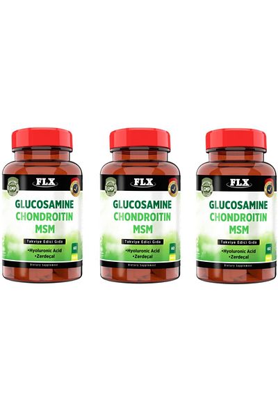 FLX Glucosamine Chondroitin Msm Hyaluronic Acid Turmeric 60 Tablets X 3 Dry