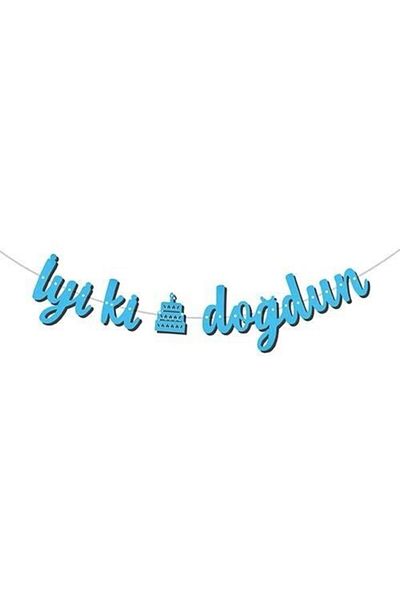 Parti Furyası Blue Calligraphy Lettering Happy Birthday Lettering