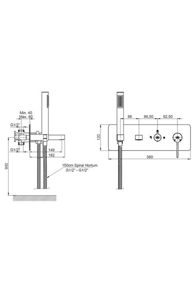 GPD Combined Built-in Bathroom Faucet 3 Way Black Mka165-s