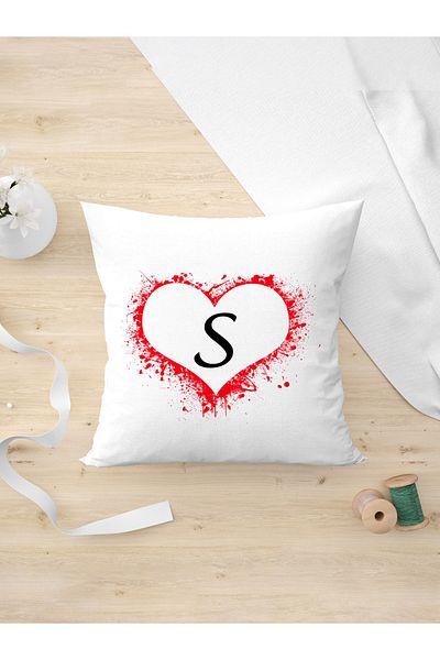 Panorama Ajans Letter S Design Pillow Case with Heart as a Gift for Lover or Friend