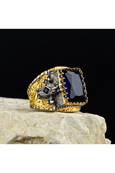 RevSilver Zirkon Taşlı Rodaj Kaplamalı 925 Ayar Erkek Gümüş Yüzük