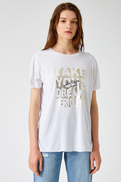 Koton Dámské off-bílé tričko 1YAK13119EK