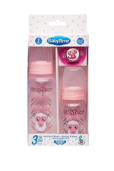 Babytime Baby Time Bt209 3-Piece Pp Feeding Bottle Set 0-6 Months - Pink