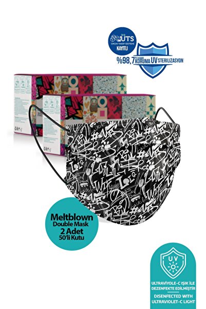 Medizer Hi Bro Desenli Meltblown Ultrasonik 3 Katlı Cerrahi Maske - Burun Tel...