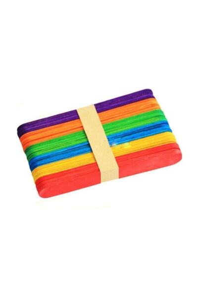 Aker Hediyelik Ahşap Çubuk Dil Çubuğu Büyük Dil Çubuğu Renkli 50'li Paket