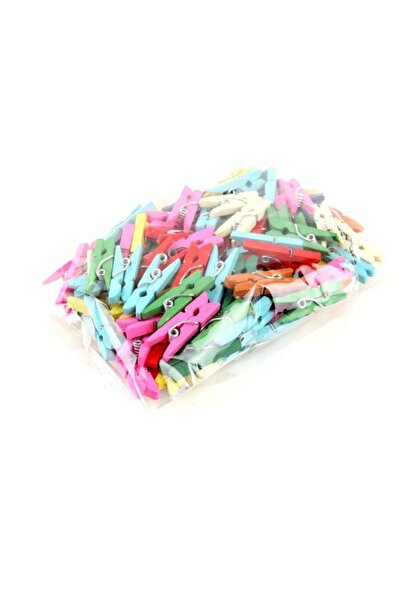 Çokuygunuz Karışık Renkli 100 Adet Ahşap Fotoğraf Mandalı Mini Not Asma Mandalı