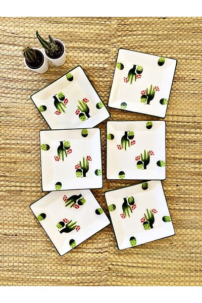 ŞURA MUTFAK 6' Cake Plate Cactus Pattern Hand Decoration