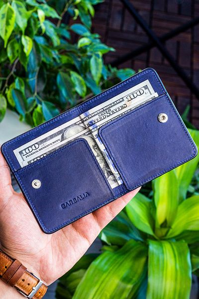 Garbalia Navy Blue Vintage Leather Std Canvas Card Holder Wallet