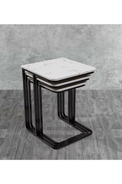 Veys Sehpa 3 Lü Statik Vegas Zigon Sehpa - Beyaz Mermer