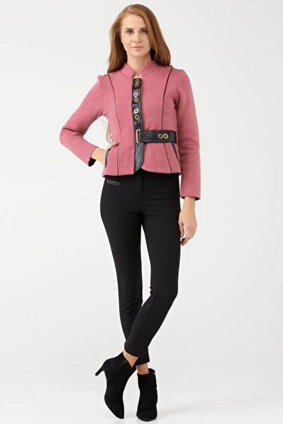 Sementa Jachetă de damă din lână cu detalii din piele artificială - trandafir...