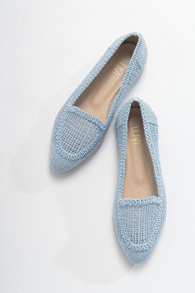 LuviShoes 101 kék kötött női balerinacipő