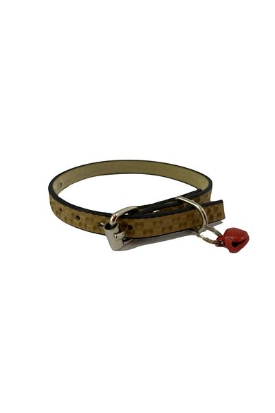 Elite Light Brown Self Patterned Genuine Leather Cat Collar with Bells