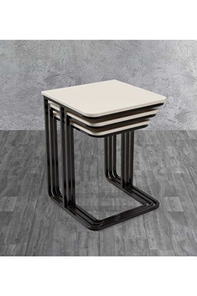 Veys Sehpa 3 Lü Statik Vegas Zigon Sehpa - Krem - Tekerleksiz