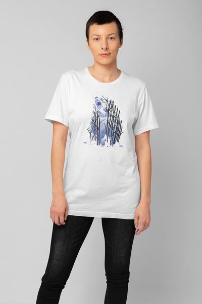 ErTaPassage Ursul de pădure alb cu imprimeu Femeie tricou - T293955