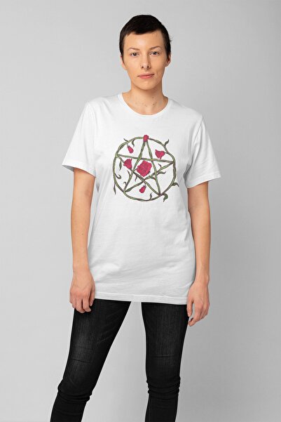 ErTaPassage Ženski beli pentagram Štampano standard T-shirt T1832490