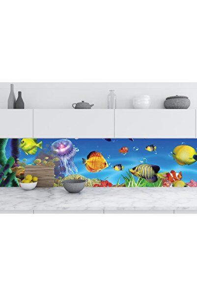 StickerArt Mutfak Tezgah Arası Folyo Fayans Kaplama Folyosu Denizaltı Balıklar