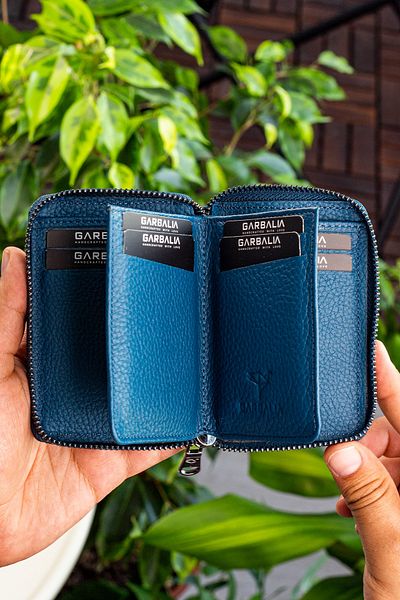 Garbalia Πορτοφόλι Chain Γνήσιο Δερμάτινο Unisex Petrol Blue Cardholder