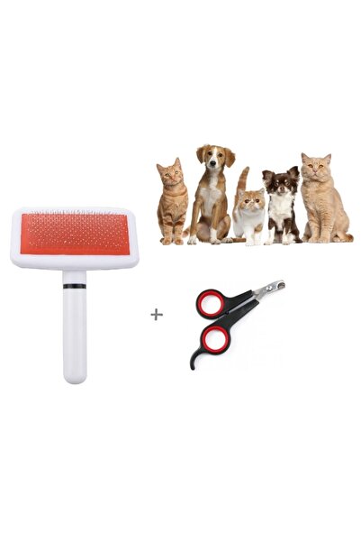 SARFEX Kedi Köpek Tüy Toplama Fırçası + Tırnak Makası 2li Seti Tüy Tarama Tel...