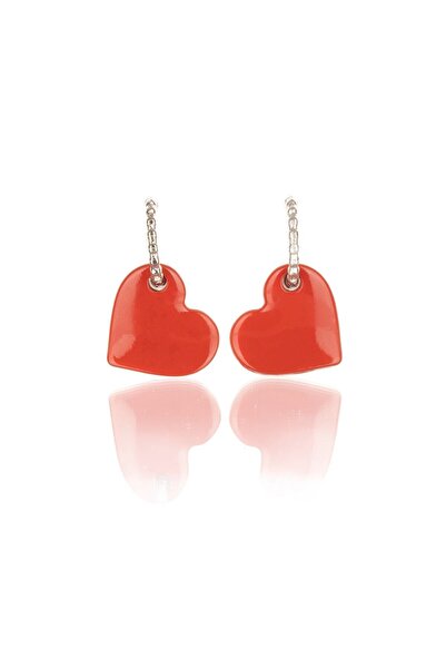 Leerybee أقراط قلب مضادة للحساسية باللون الأحمر اللامع