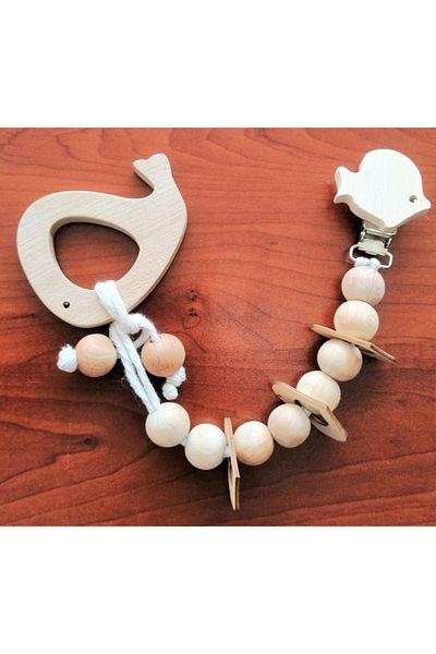domini Wooden Maple Teether Fish with Clip