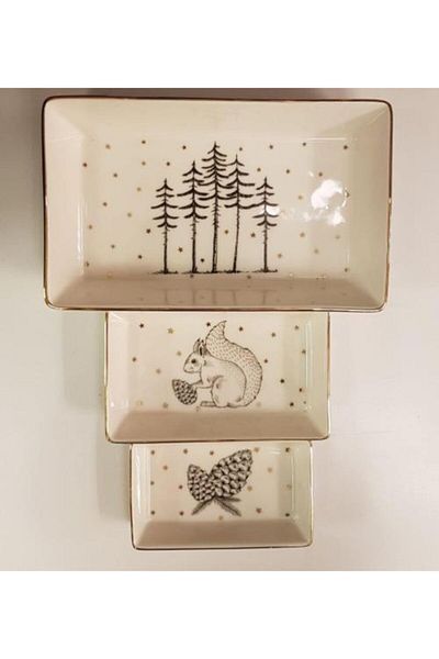 Porland Set of 3 Forest Rectangular Breakfast Appetizer Plates