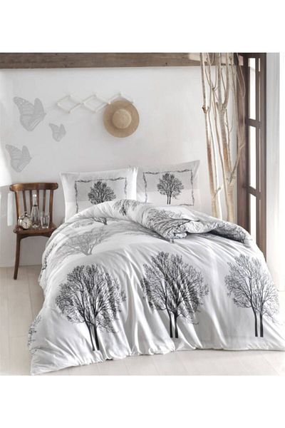 ALTINBAŞAK HOME COLLECTİON Σετ Παπλωματοθήκη Altınbaşak Ranforce Tree Grey Διπλό