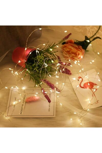 QNİAY Sarı Led Işık 10 Metre Gün Işığı 3 Pilli Dekor Lambası Ledli Bahçe Oda ...