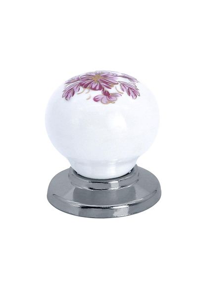 Porcellana Perla Porcelain Handle Cabinet Drawer Furniture Kitchen Handle Ruby Button-White-Chrome-Stk0170