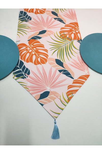 Viemso Tropikal Yaprak Desenli Pastel Runner, 6'lı Supla Set