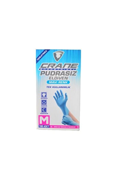CRANE Pudrasız Tek Kullanımlık Mavi Eldiven Medium 100'lü