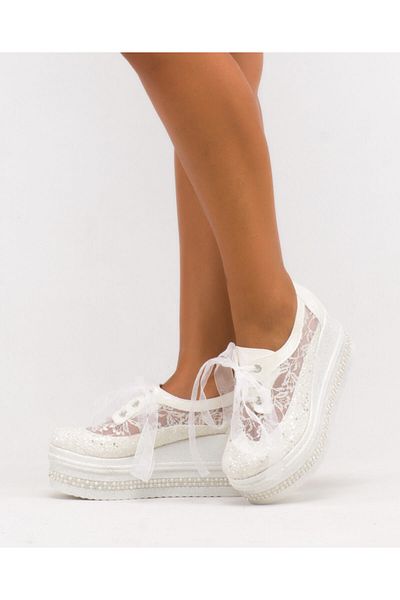 Ayakkabı Tutkusu Stilo ® Pantofi de rochie de mireasa confortabili - Talpa usoara de 8 cm cu dantela si siret