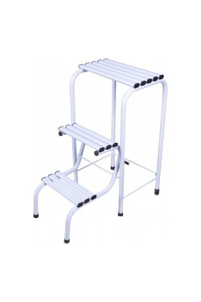 Lady Xxx Metal Tabure Merdiven 3 Basamaklı Beyaz Renk Tabureli Merdiven